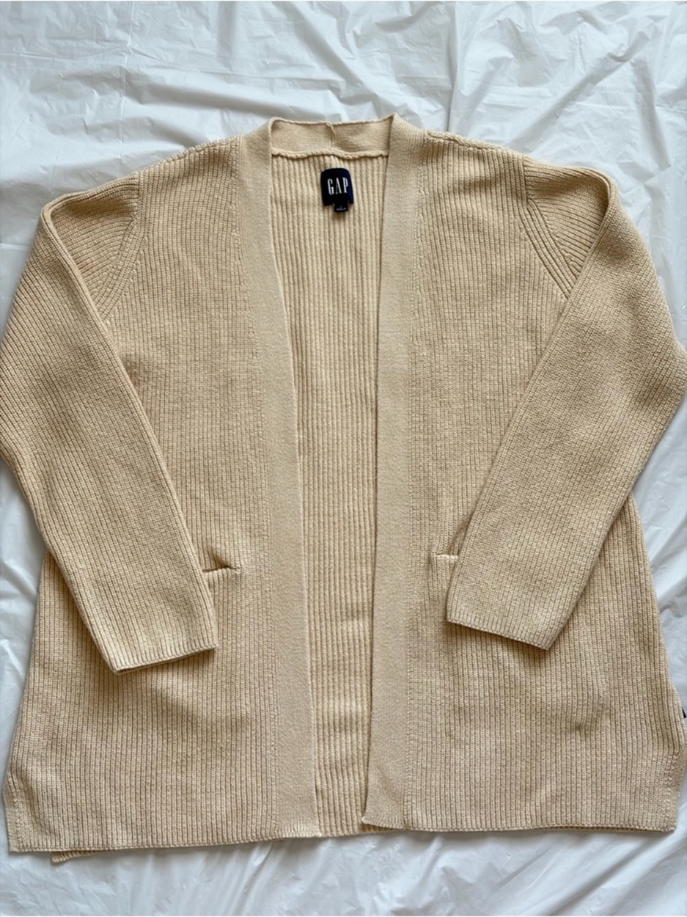 GAP Women's Cream Open-Front Ribbed Knit Cardigan